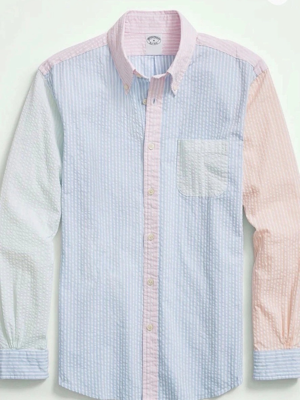 Brooks Brothers Slim Fit Patchwork Seersucker Button-Down Shirt Blue & Pink